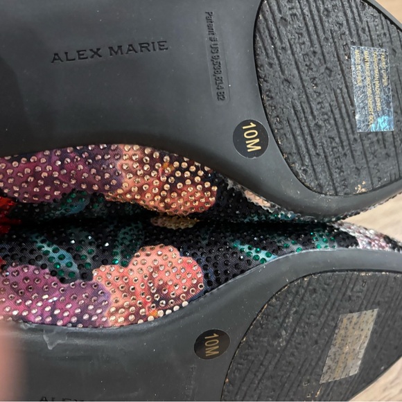 Alex Marie Bevier Elegant Rhinestone Floral Low Block Heel Shoes 10 - Picture 9 of 9